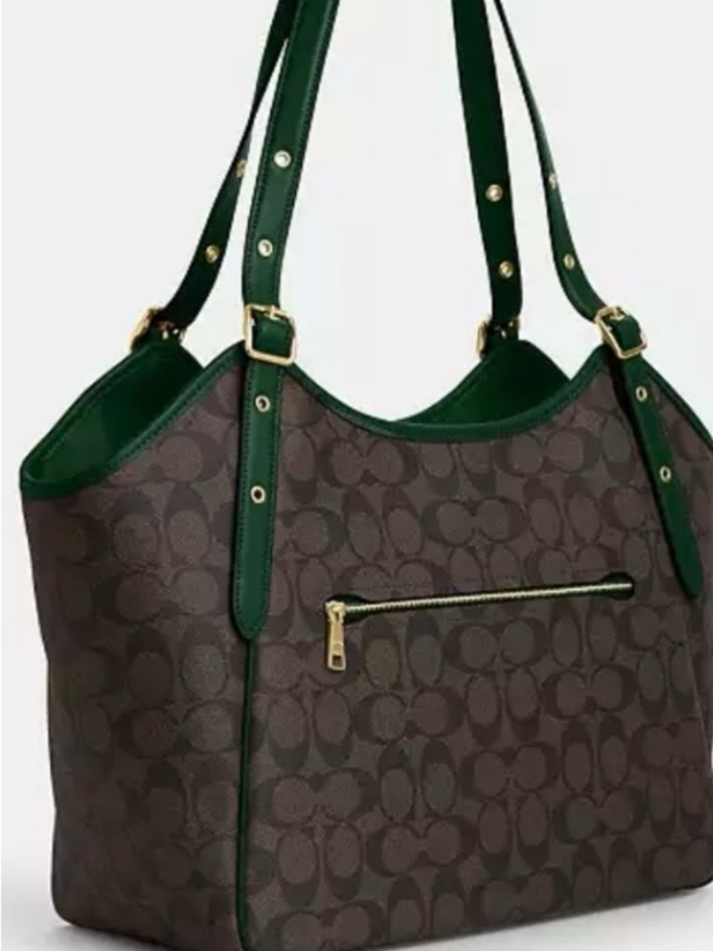Coach Dark Brown Signature Canvas Shoulder Bag with Green Trim
Style No Cm076 - Picture 3 of 4